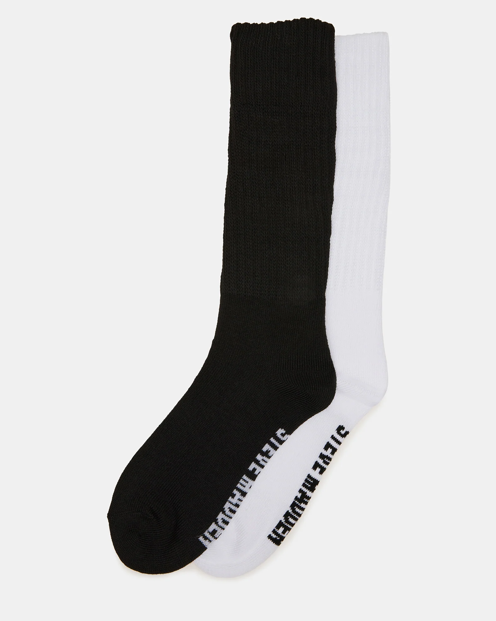 2 PACK RIBBED SLOUCH SOCKS BLACK/WHITE